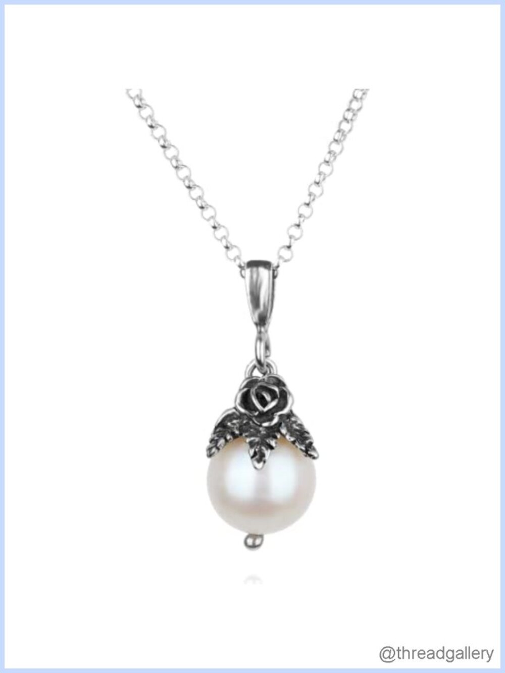 925 Sterling Silver Freshwater Pearl Pendant Necklace Rolo Chain 18"